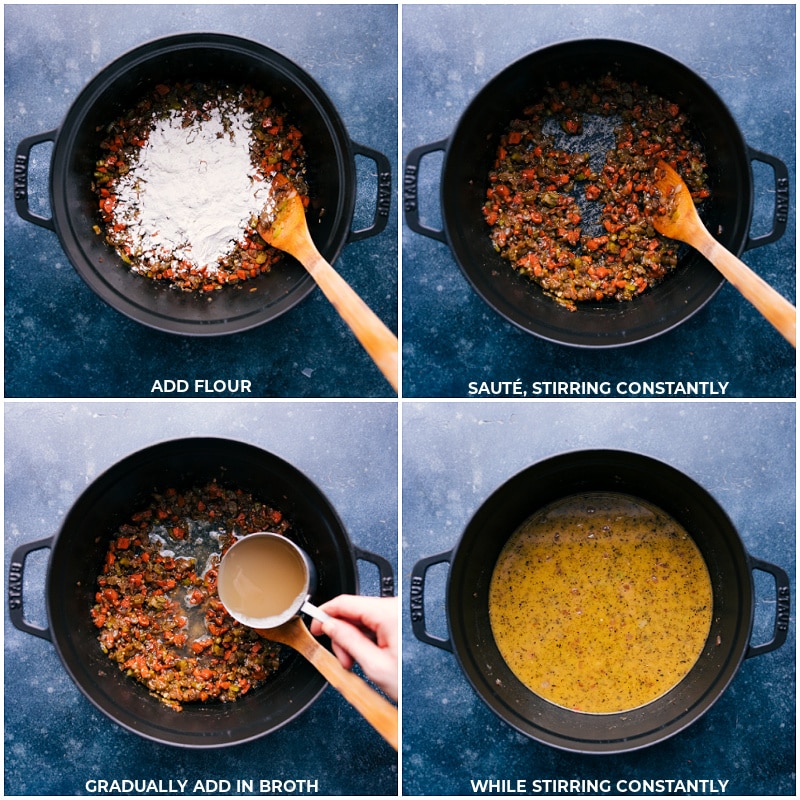 Process shots-- images of the flour and broth being added into the pot