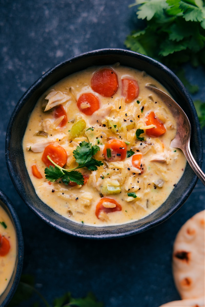 Overhead image of the Chicken Curry Rice Soup