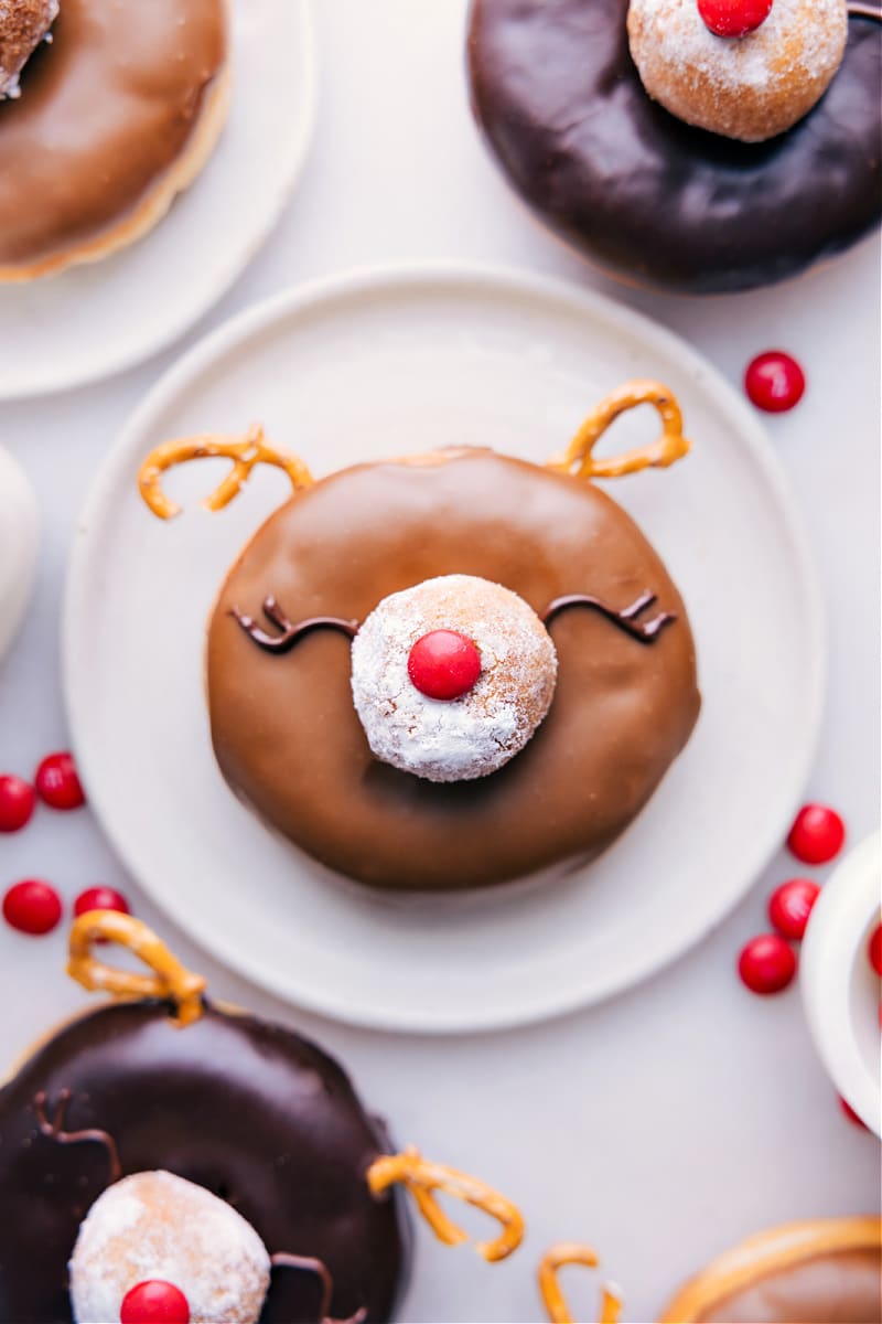 Up close overhead image of the Christmas donuts