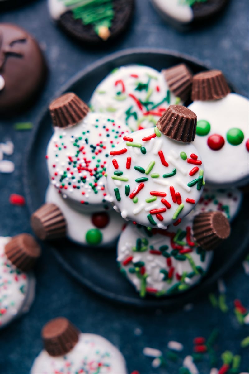 Up close overhead image of the festive ornament cookies