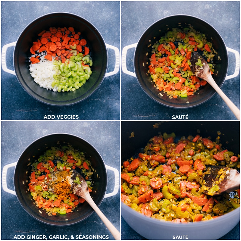 Process shots-- images of the veggies and seasonings being sautéed