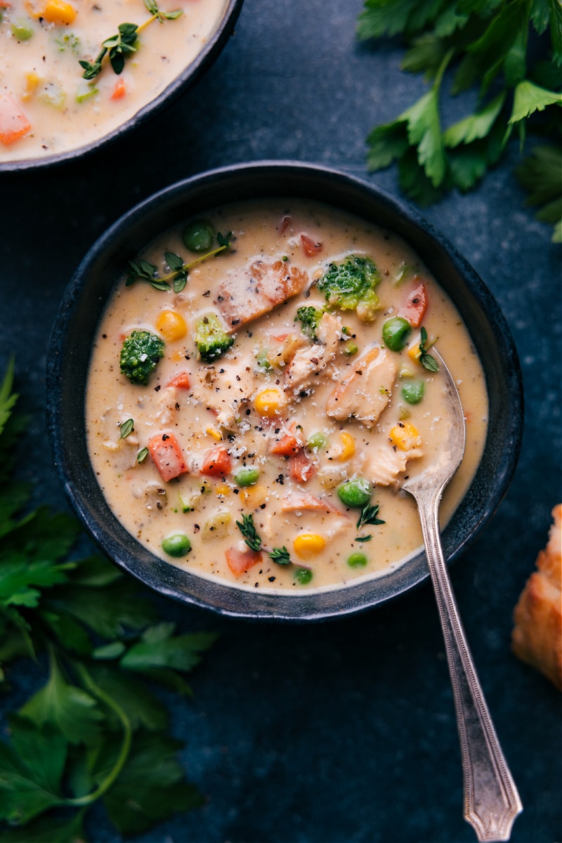 Overhead image of Creamy Chicken Soup