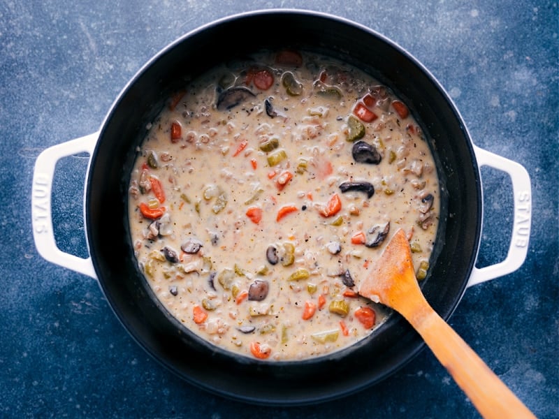 Overhead image of the Creamy Mushroom Soup ready to be enjoyed!