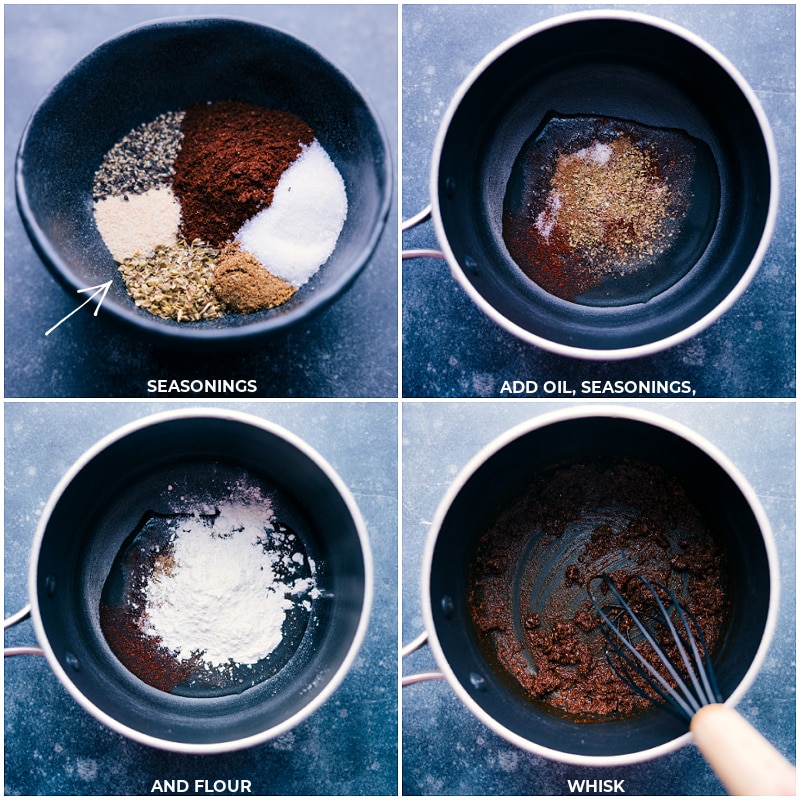 Process shots-- images of the seasonings, oil, and flour