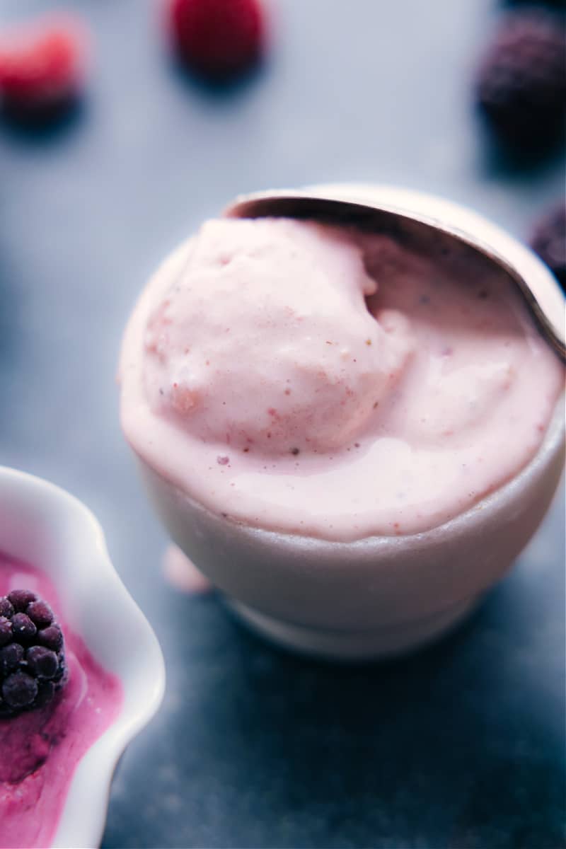 Image of a spoonful of the yogurt being taken out