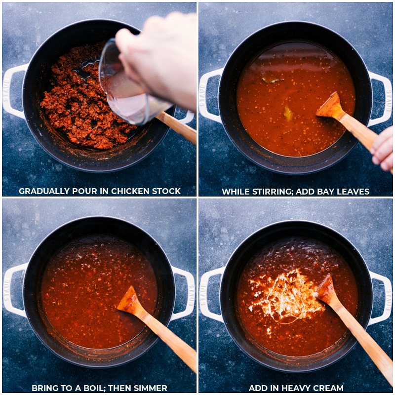 Process shots-- images of the chicken stock being added and then the heavy cream