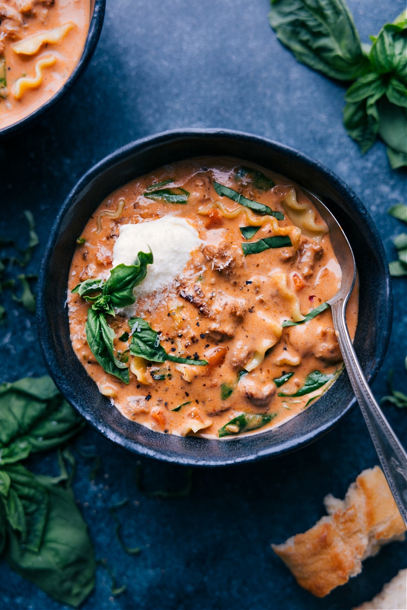 Overhead image of the lasagna soup