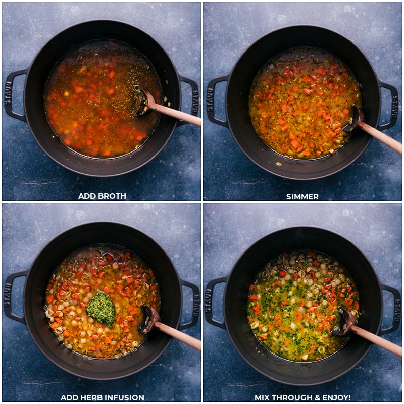 Process shots-- images of the broth and herb infusion being added to the pot