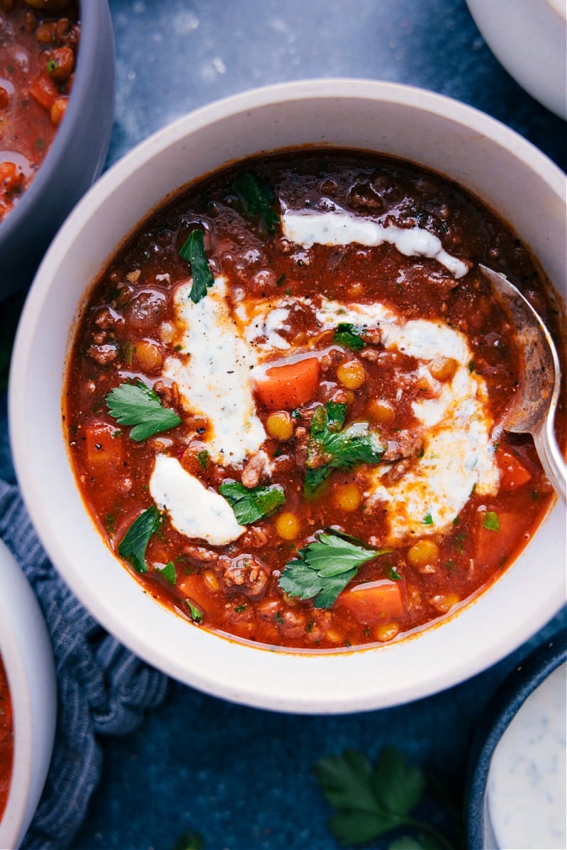 Overhead image of the Beef Lentil Soup