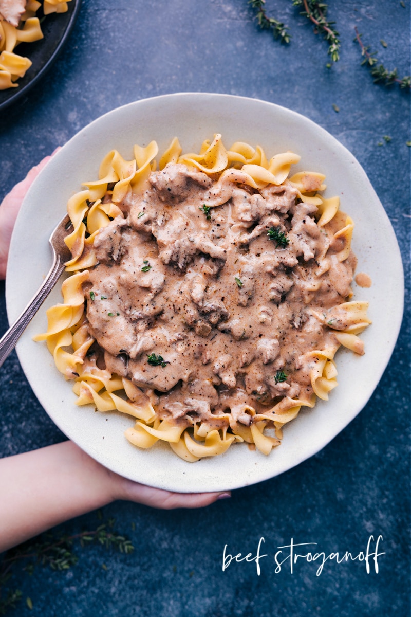 Overhead image of the beef stroganoff