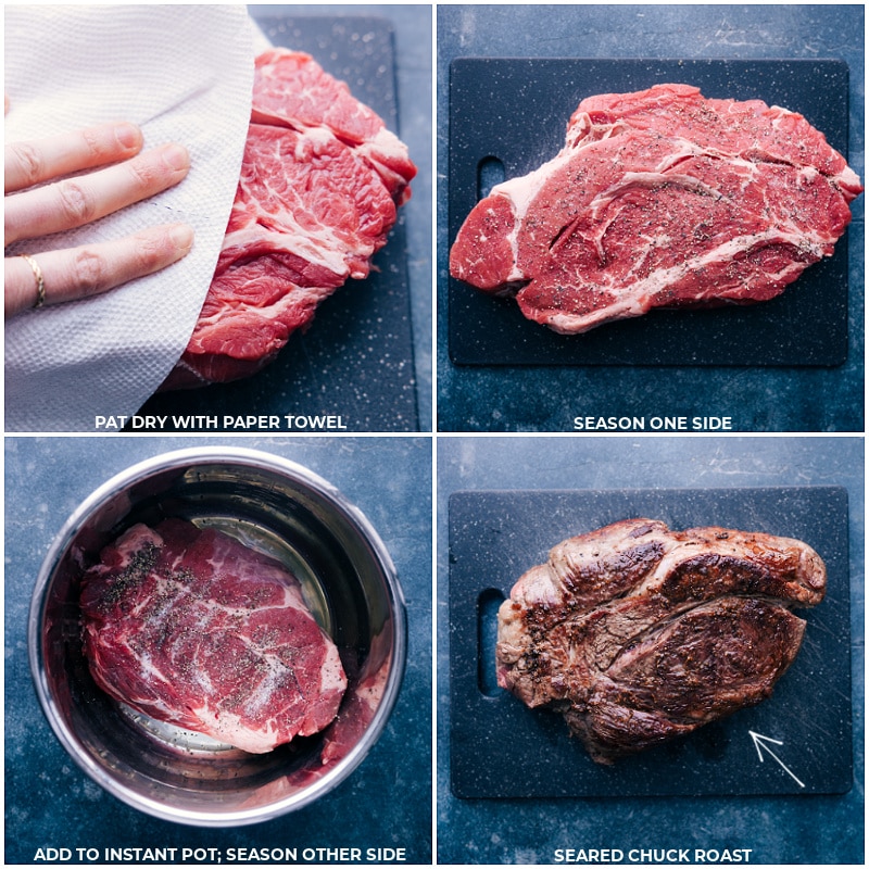 Process shots-- images of the chuck roast being prepped and cooked