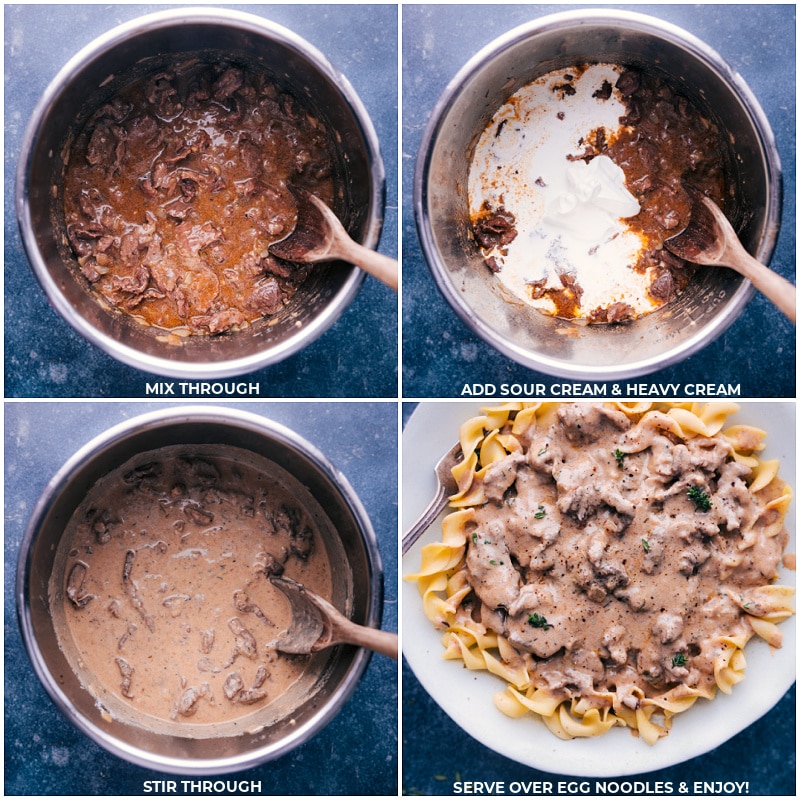Process shots-- images of the sour cream and heavy cream being added to the instant pot