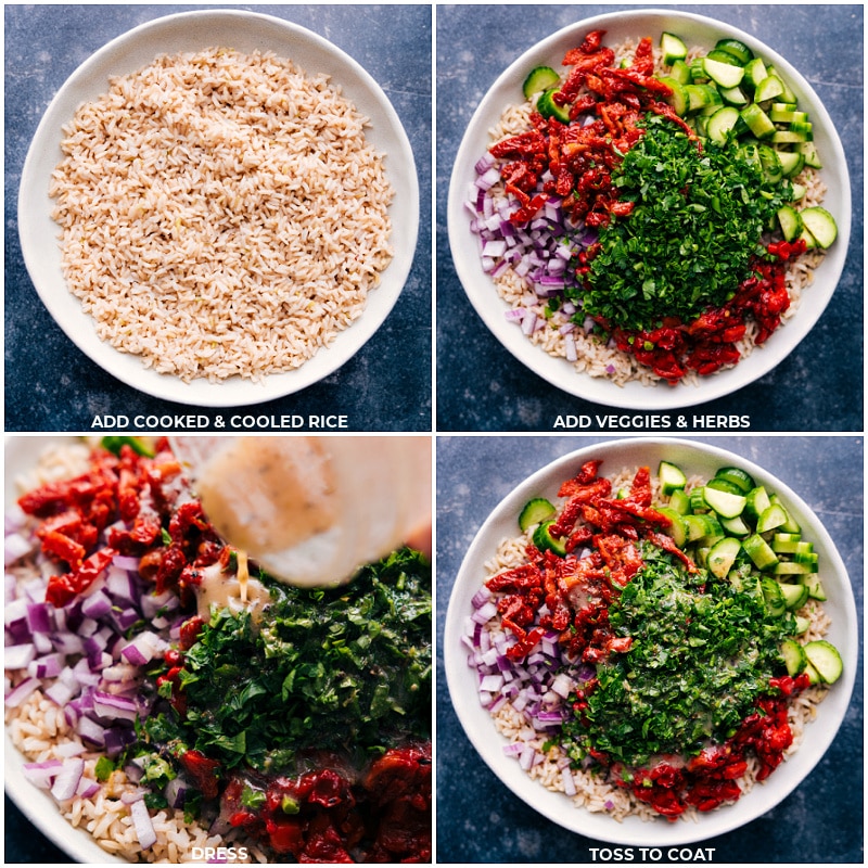 Process shots-- images of the rice being coked and then all the herbs and veggies being added on top