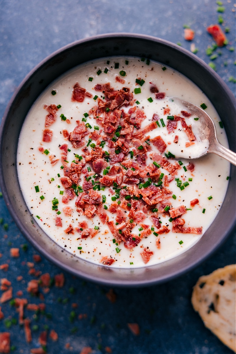 Overhead image of the cauliflower soup recipe