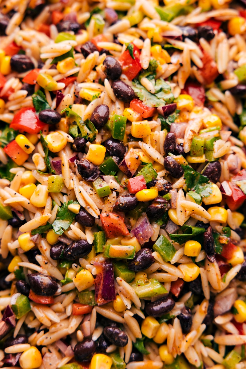 Closeup view of Cowboy Caviar Pasta Salad