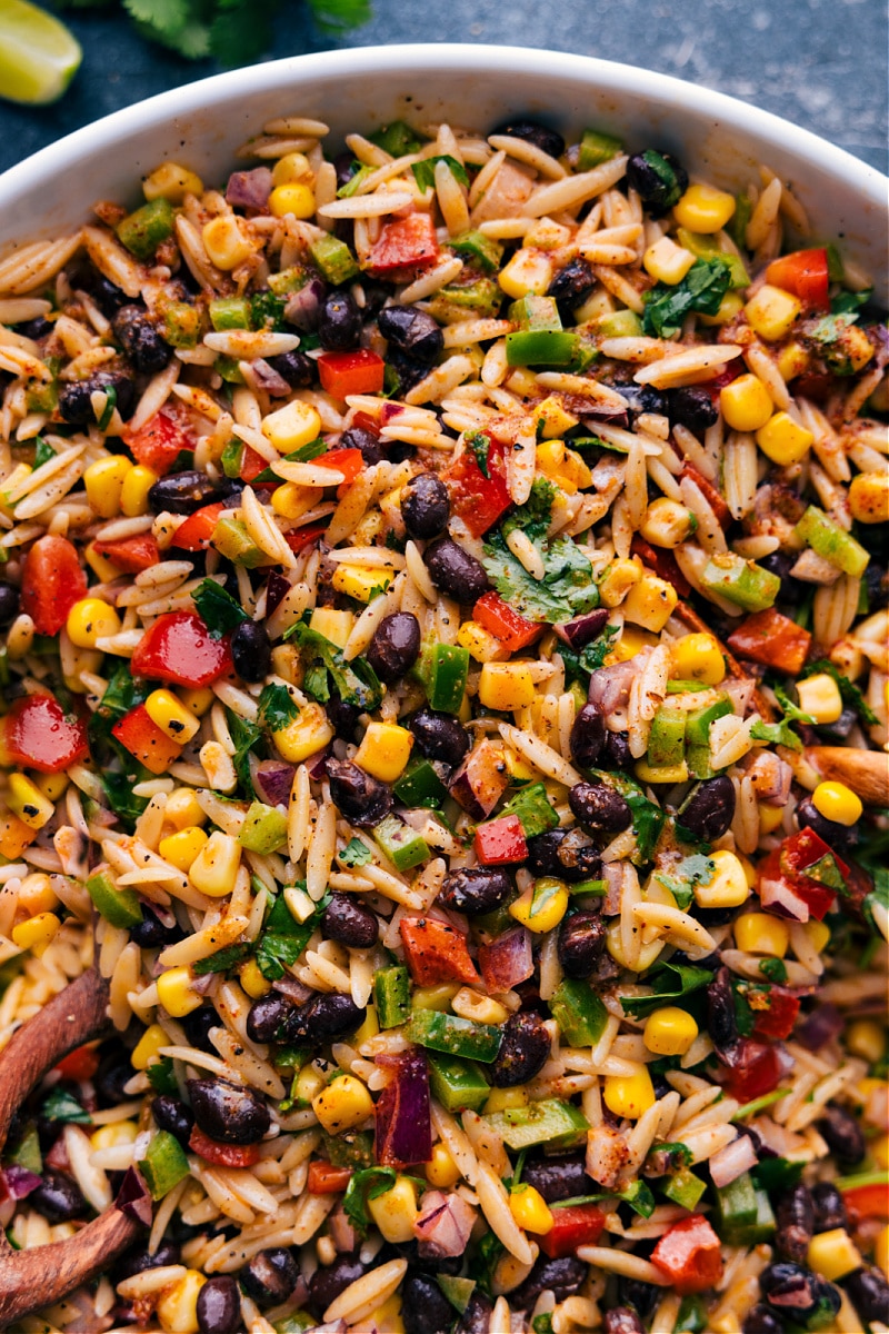 Closeup view of Cowboy Caviar Pasta Salad