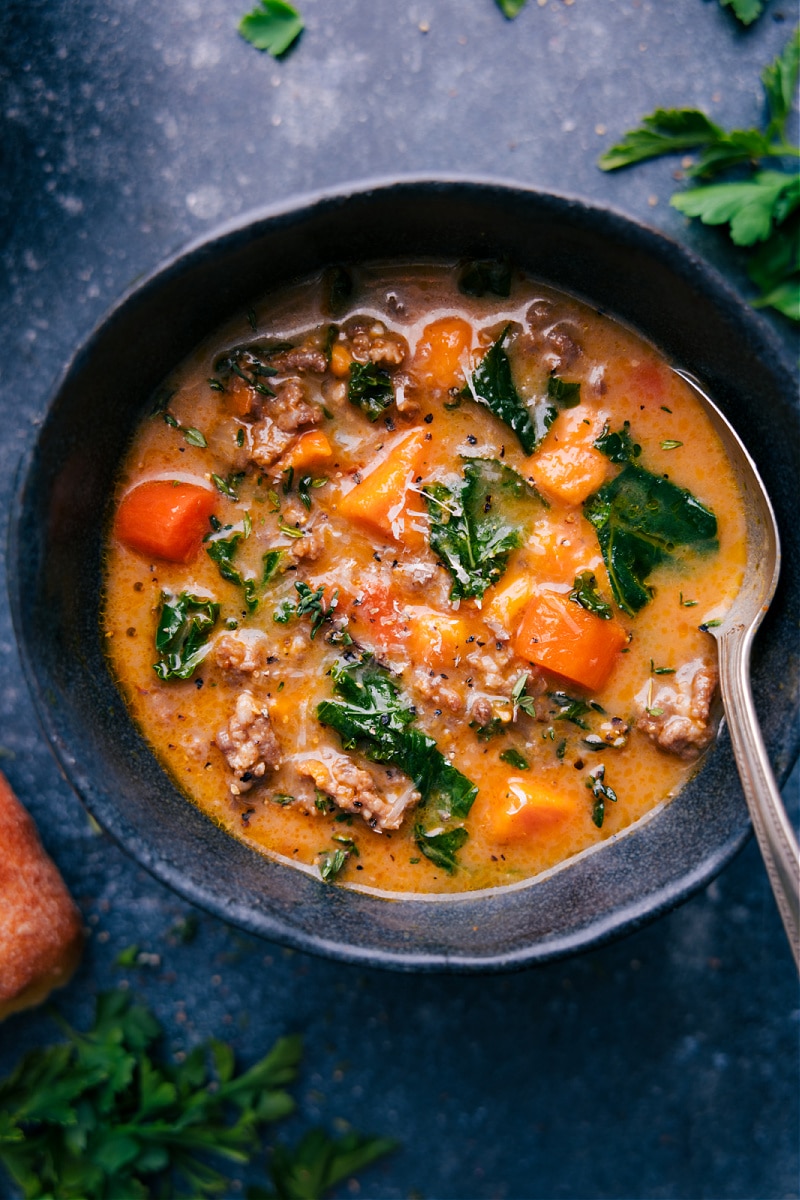Overhead image of healthy Zuppa Toscana Soup