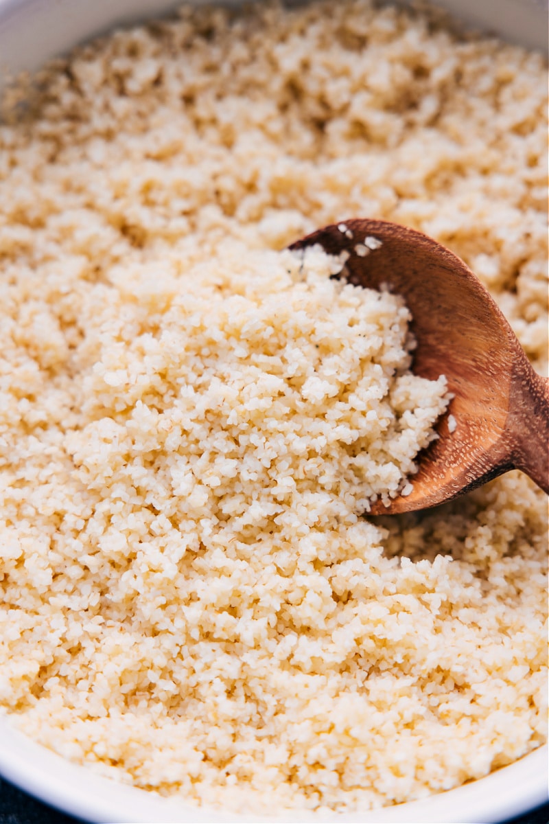 Up-close overhead image of the How to Cook Bulgur Wheat recipe ready to be served