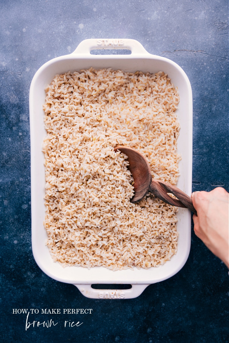 Overhead image of how to cook brown rice