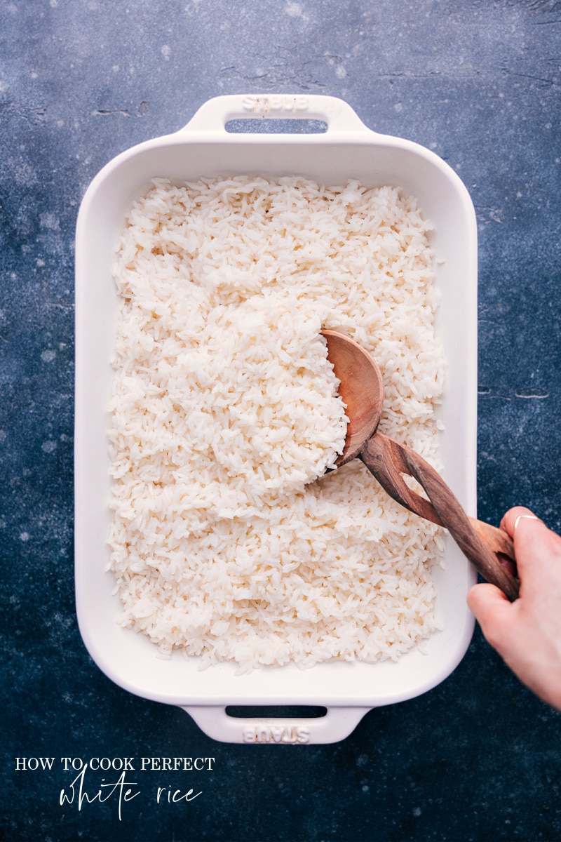 Overhead image of how to make white rice