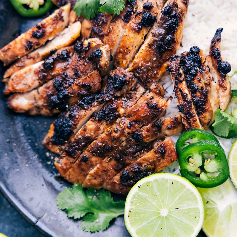 Jerk Chicken, sliced and on a plate