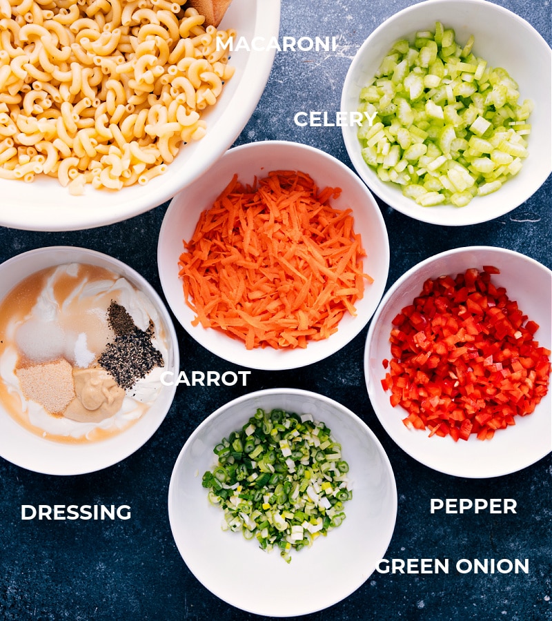 Ingredient shot: image of the components of Macaroni Salad