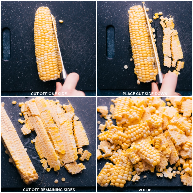 Process shots-- images of the corn being cut off the cob