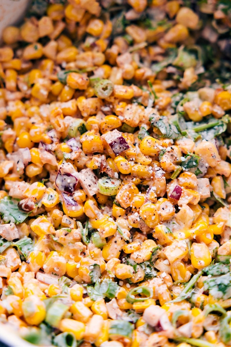 Up-close overhead image of Mexican Street Corn Salad