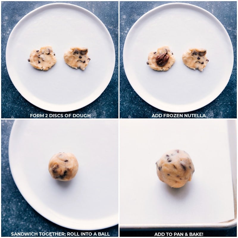 Process shots-- images of the two discs of dough being rolled out and frozen Nutella being added to the center