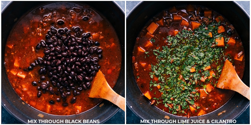 Process shots: Mix through the black beans, lime juice, and cilantro.