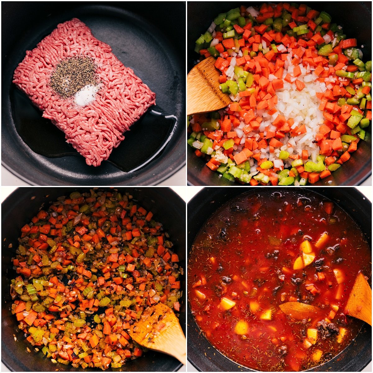 How To Make The Best Vegetable Beef Soup Recipe Beef seasoned and browned in a pot, then removed while vegetables are sautéed for this vegetable beef soup recipe.