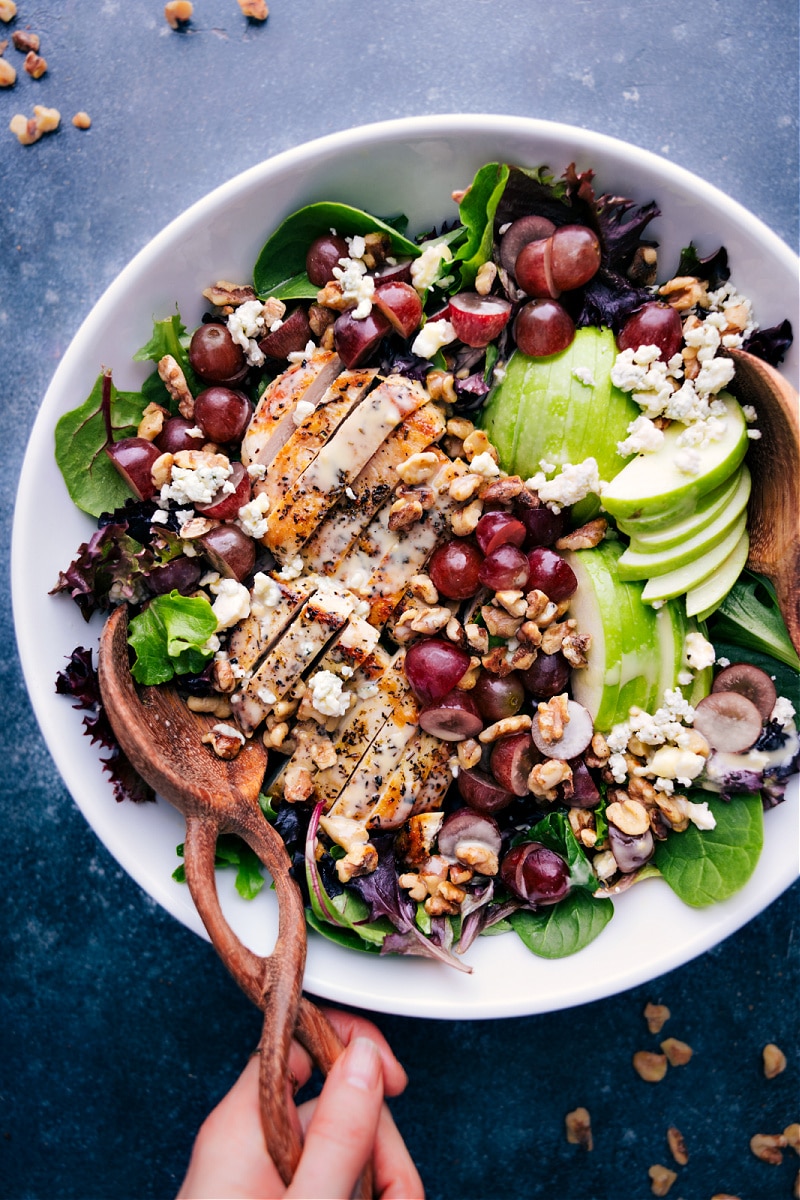 Overhead view of a dinner salad with Honey Mustard Vinaigrette