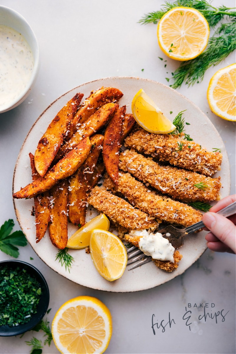 Overhead image of the Baked Fish and Chips