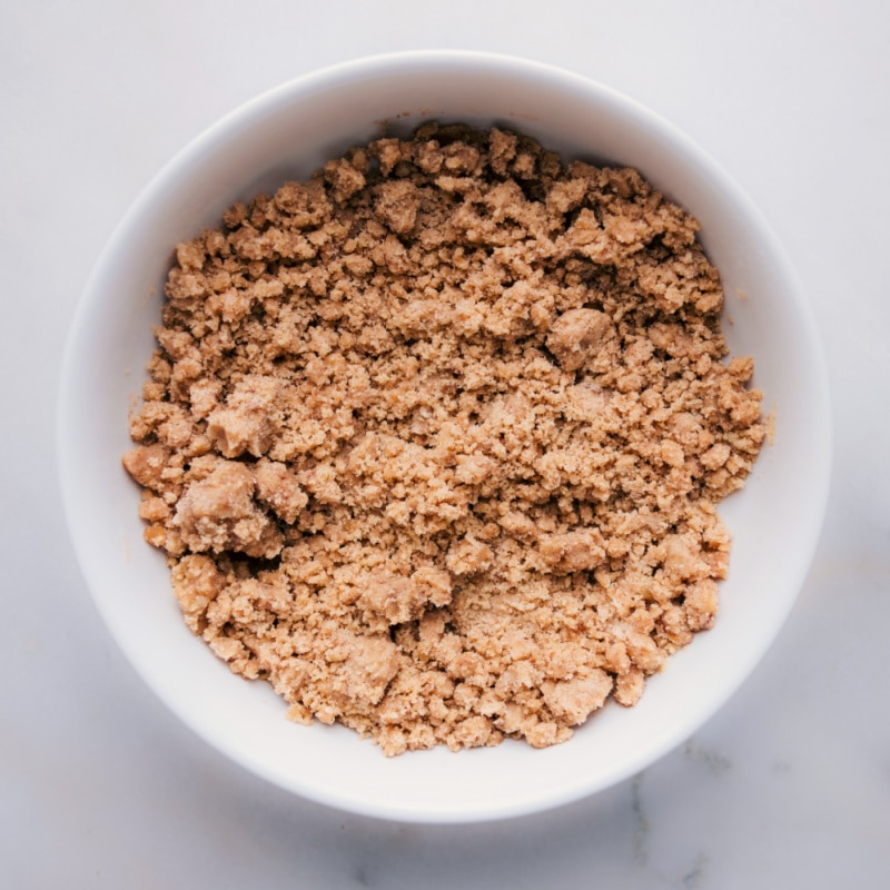 Overhead image of the streusel in a bowl