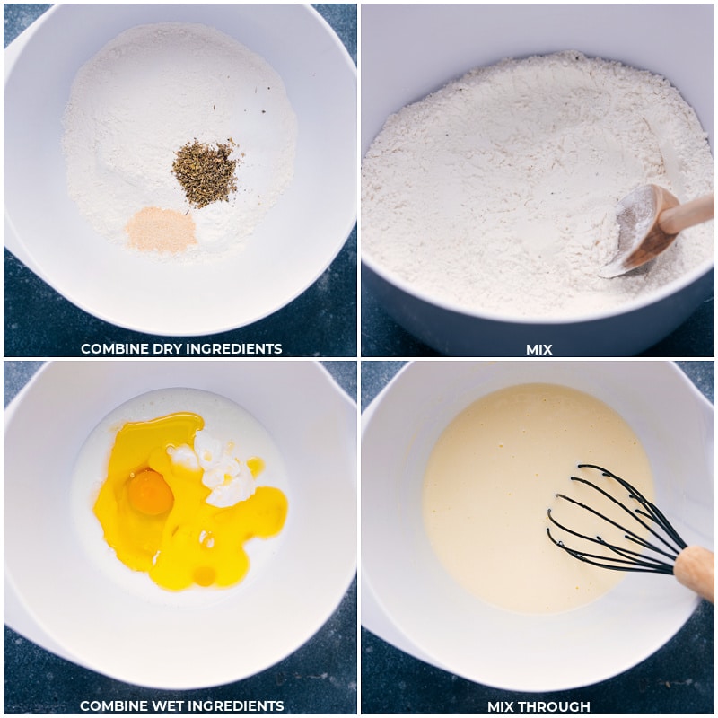 Process shots-- images of the dry and wet ingredients being mixed together for the crust