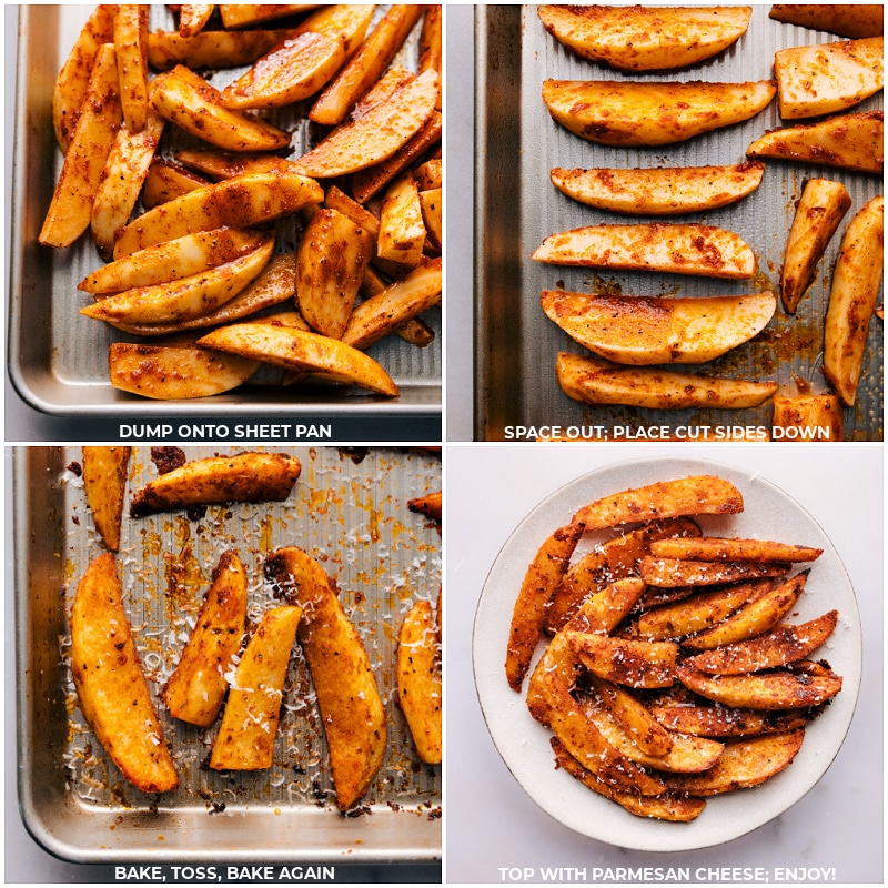 Process shots-- images of the potatoes being roasted and Parmesan cheese being shaved on top