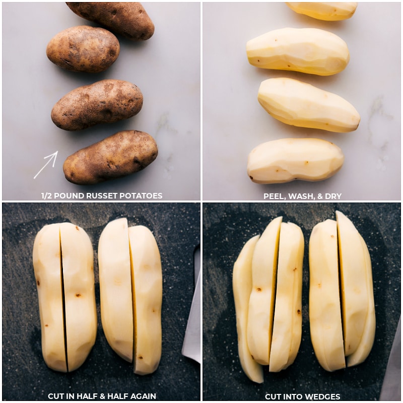 Process shots-- images of the potatoes being washed, cut and prepped