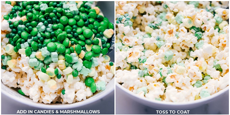 Process shots--images of the M&M's and marshmallows being poured over the treat