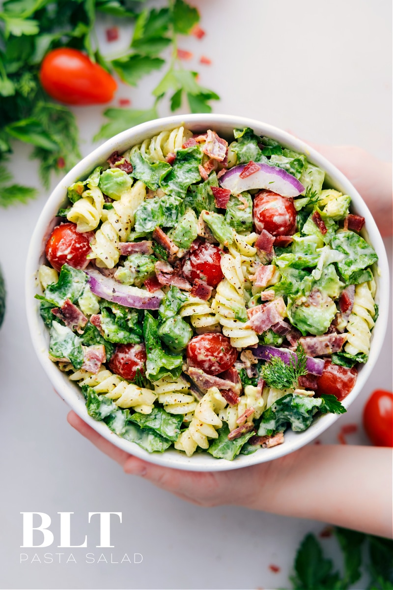 Overhead image of BLT Pasta Salad