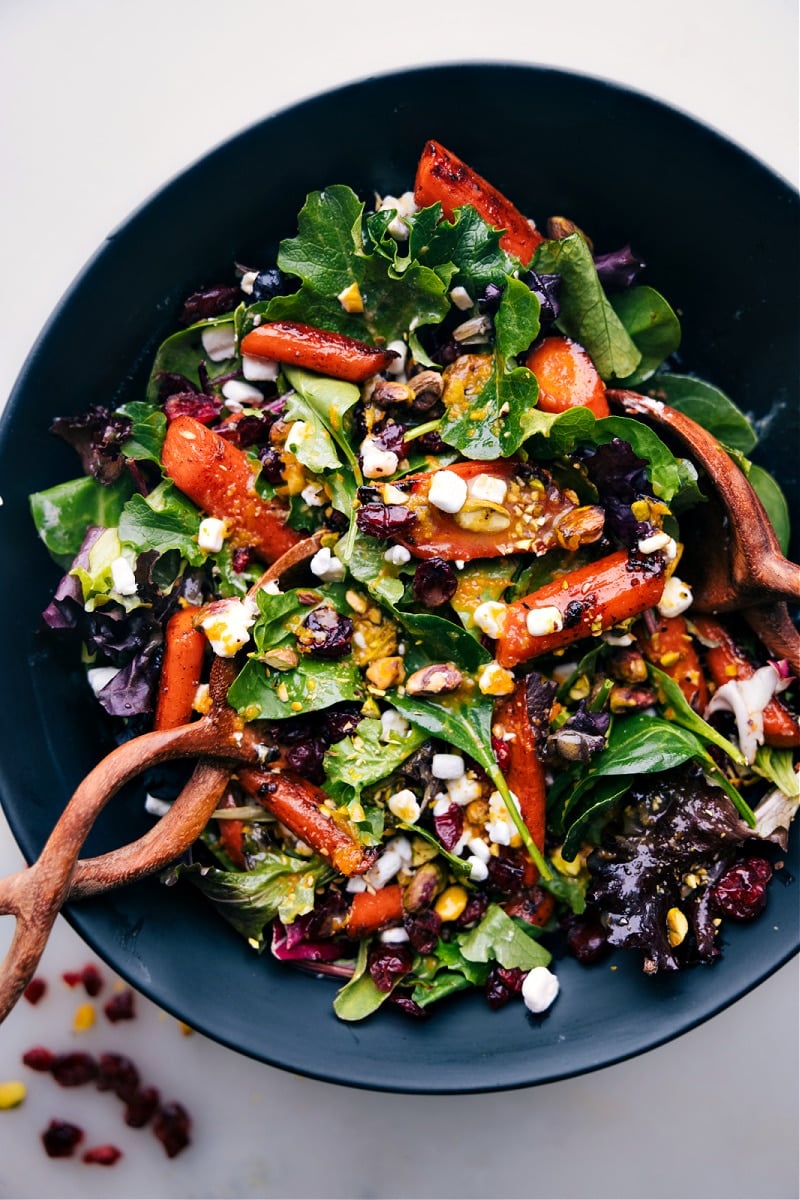 Roasted carrot salad in a bowl ready to be served.