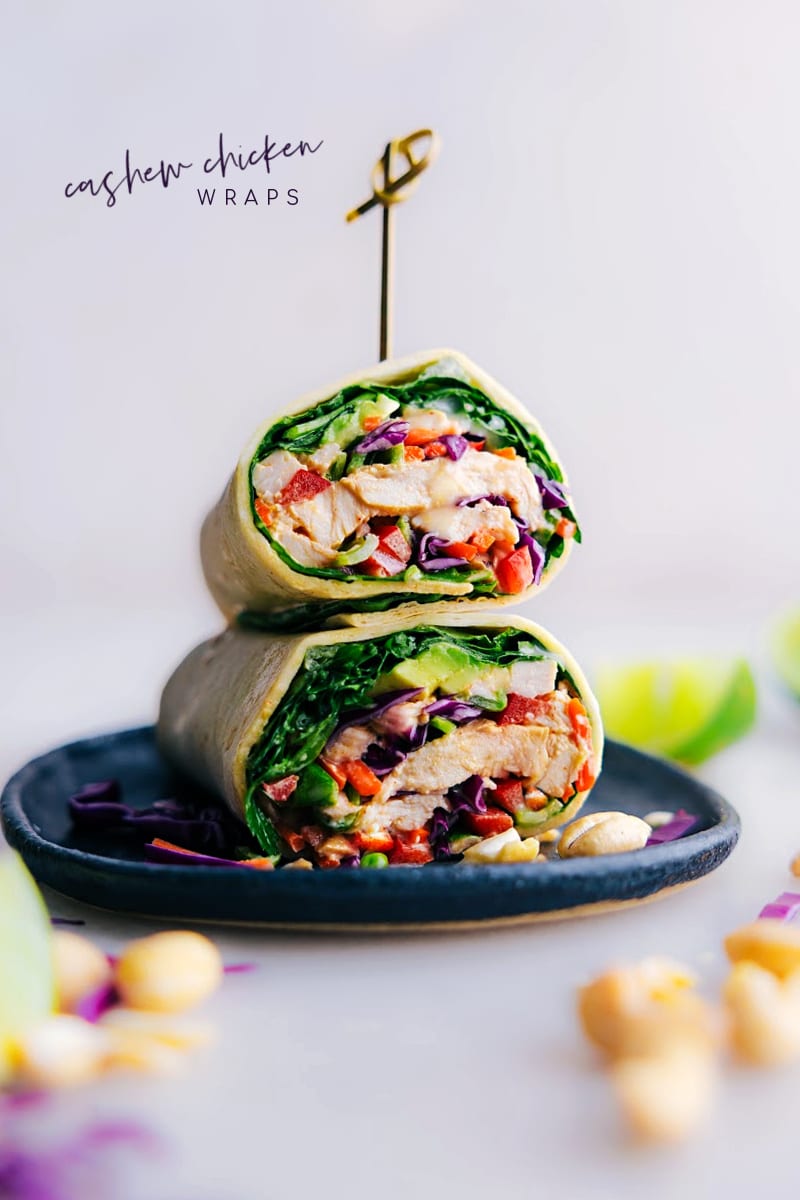 Image of the Cashew Chicken Wraps stacked on top of each other