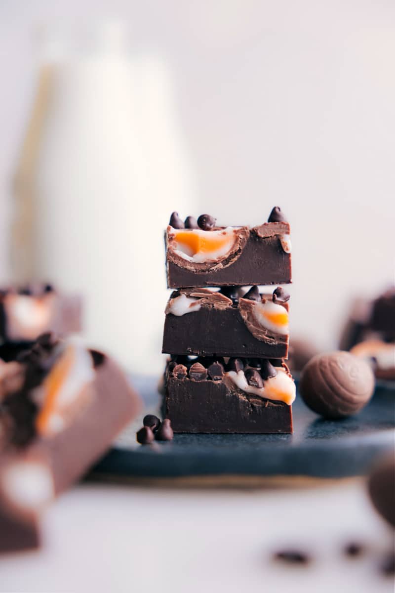 Image of the Easter Chocolate Creme Egg Fudge on a plate