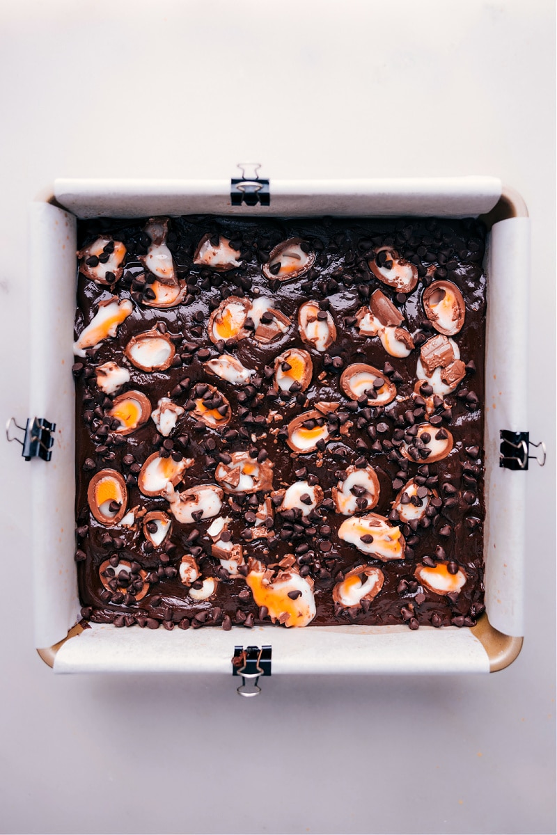Up-close overhead image of the Easter Chocolate Egg Fudge all done ready to be enjoyed