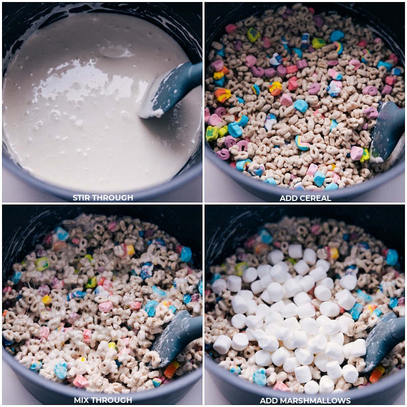 Process shots-- images of the cereal and marshmallows being added