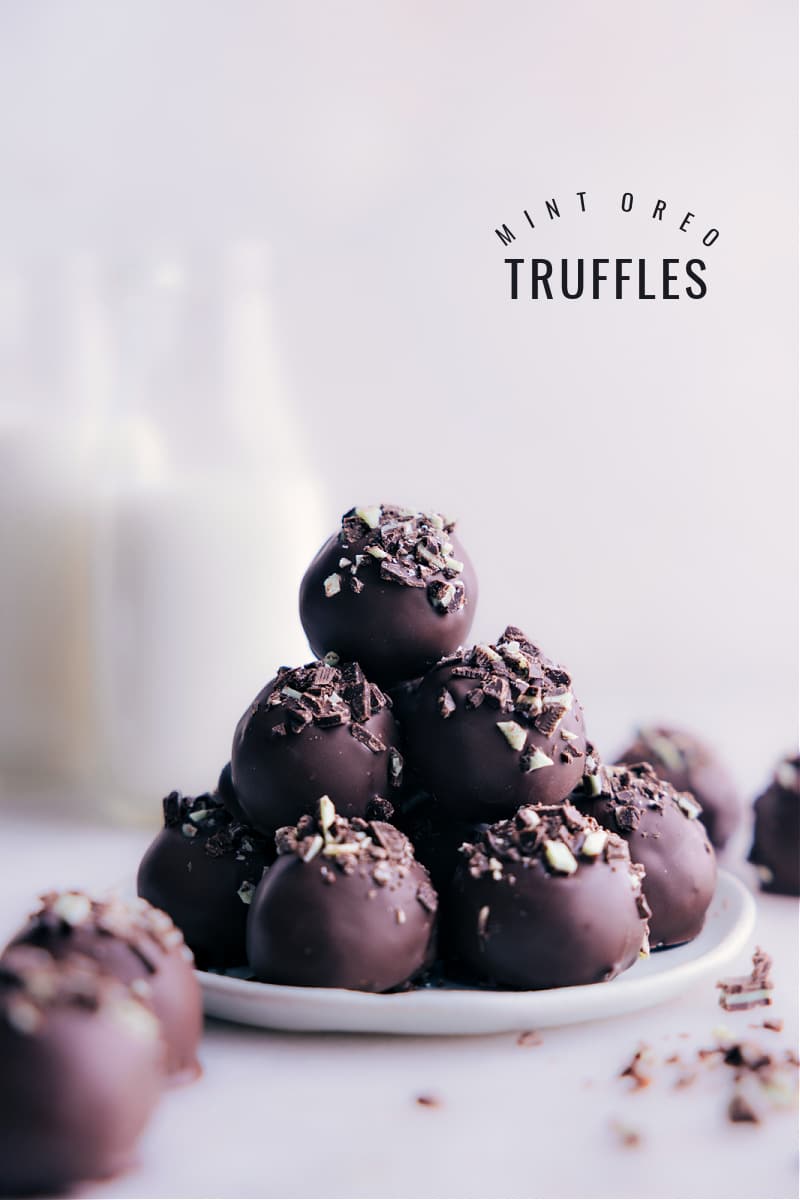 Image of the mint oreo truffles stacked on top of eachother