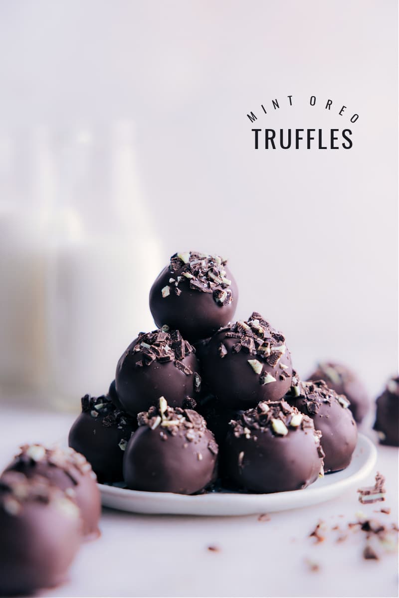 Image of the Mint Oreo Truffles stacked on top of each other