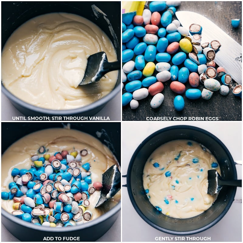 Process shots-- images of the eggs being cut up and added into the batter