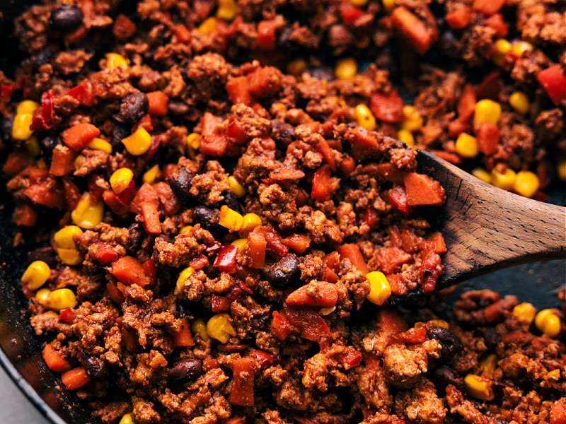 Up-close overhead image of the Turkey Lettuce Wraps filling ready to be enjoyed