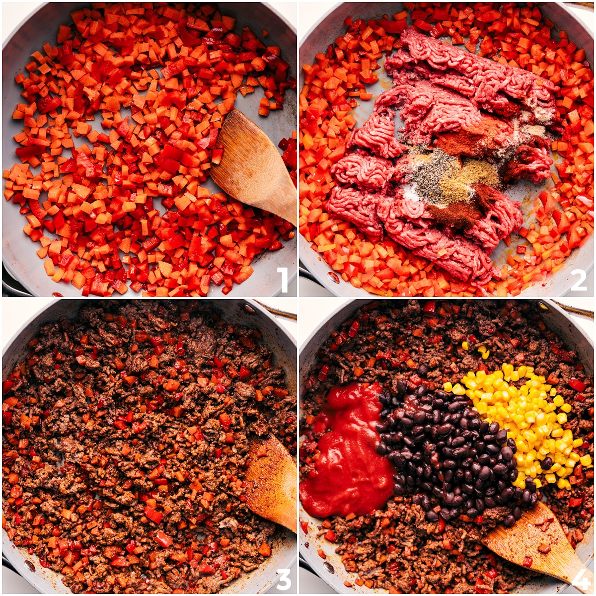 How To Make These Turkey Lettuce Wraps The veggies being sautéed and turkey browned with seasonings, then tomato sauce, black beans, and corn added for these turkey lettuce wraps.