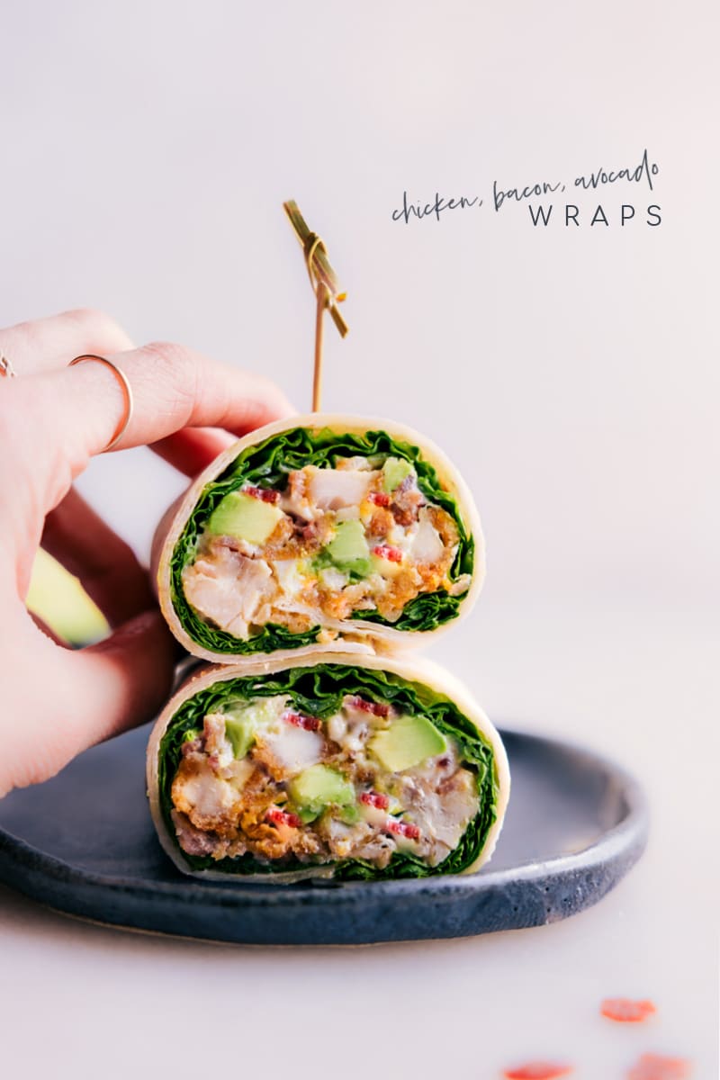 Image of the Chicken Bacon Avocado Wraps stacked on top of each other